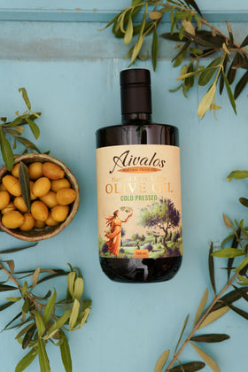 AIVALOS low acidity olive oil in a glass bottle preserves freshness
