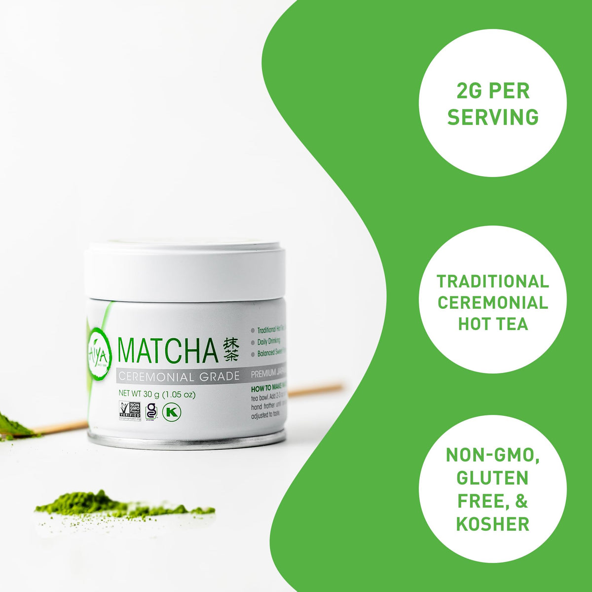 AIYA ceremonial-grade matcha steaming cup highlighting rich aroma and smooth finish