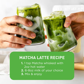 AIYA matcha powder close-up texture with vibrant green color.