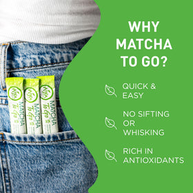 AIYA Matcha To Go stick being added to water for easy preparation.