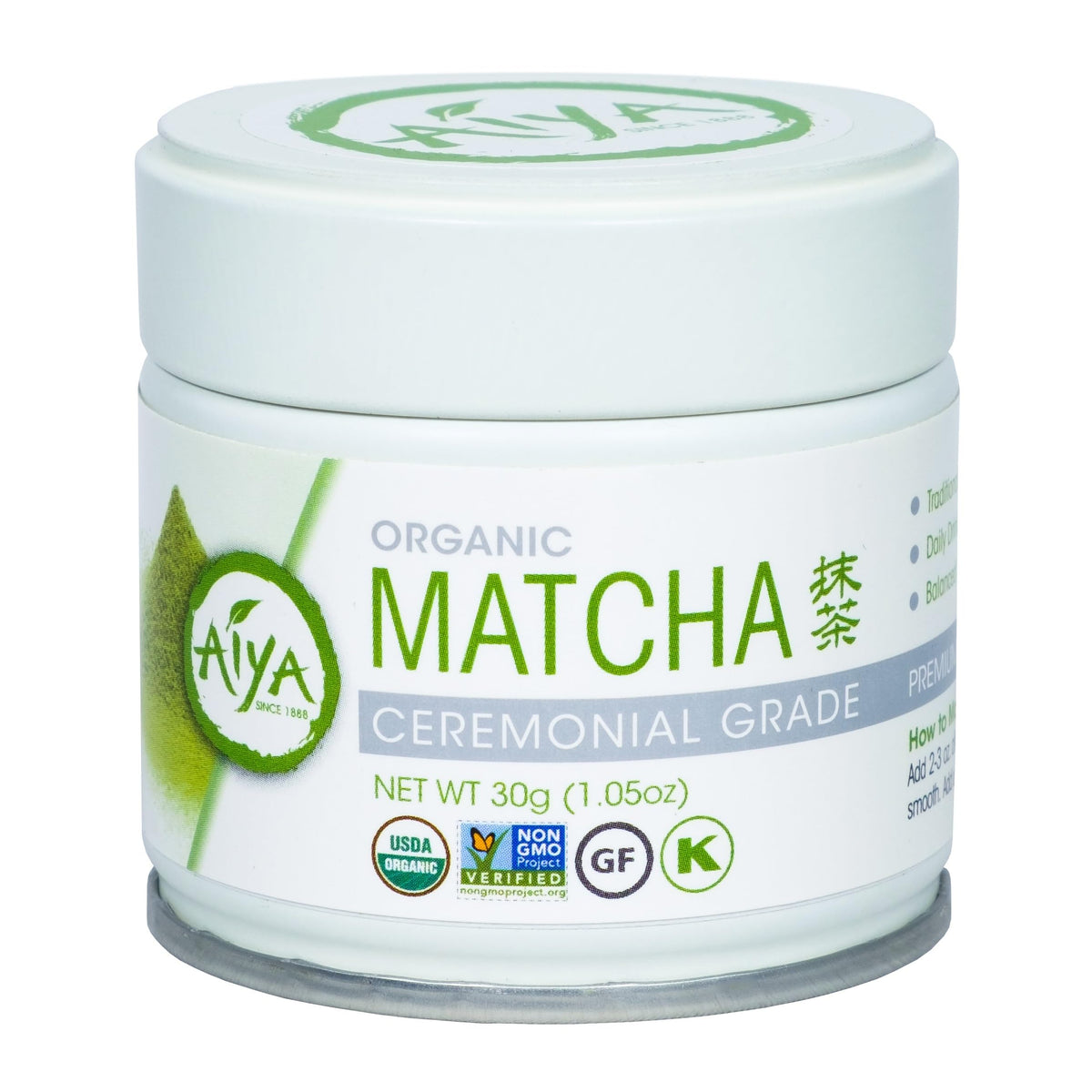 AIYA SINCE 1888 ceremonial matcha tin showcasing vibrant jade-green color for authentic rituals