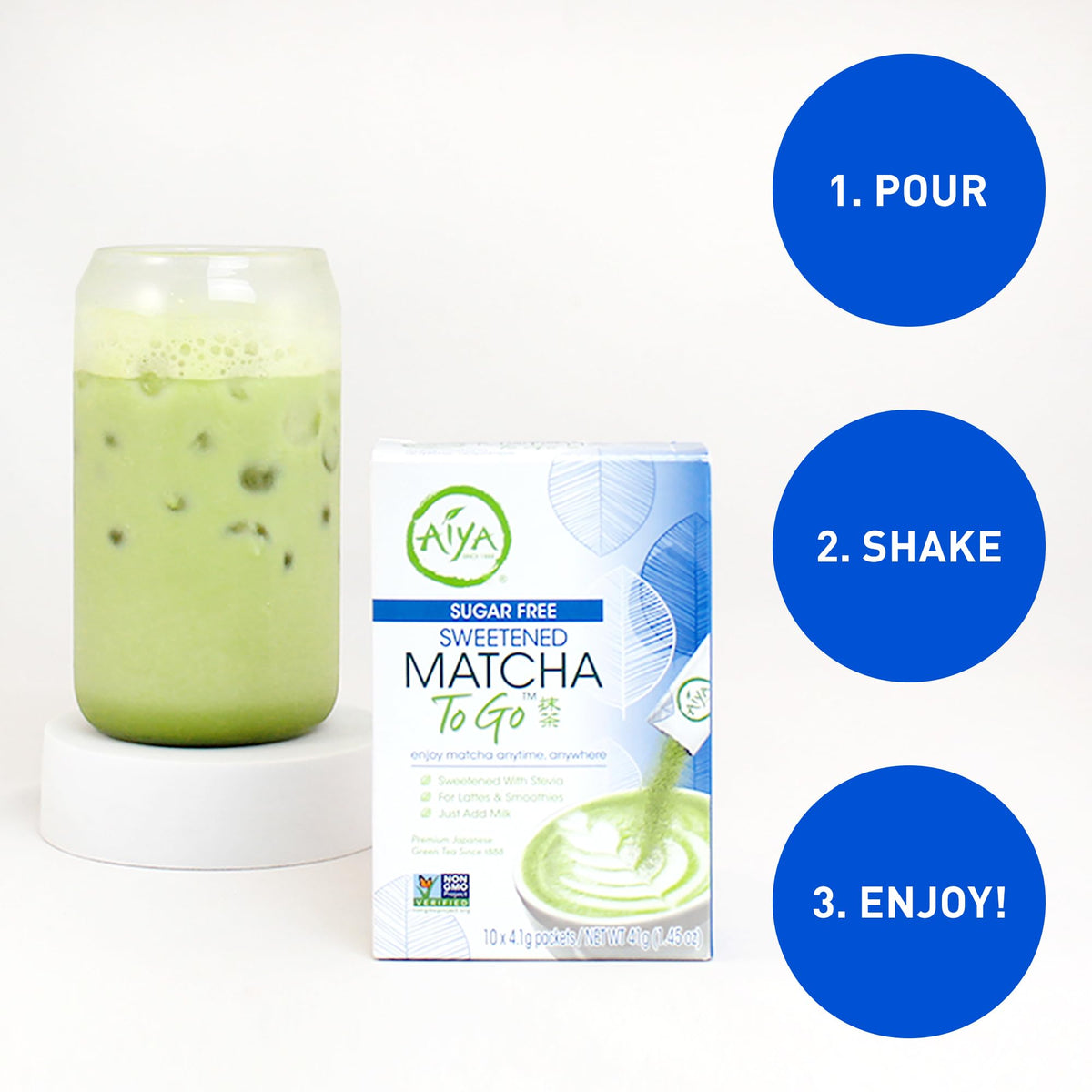 AIYA Sugar-Free Matcha To Go Stick ceremonial-grade powder delivers authentic flavor.