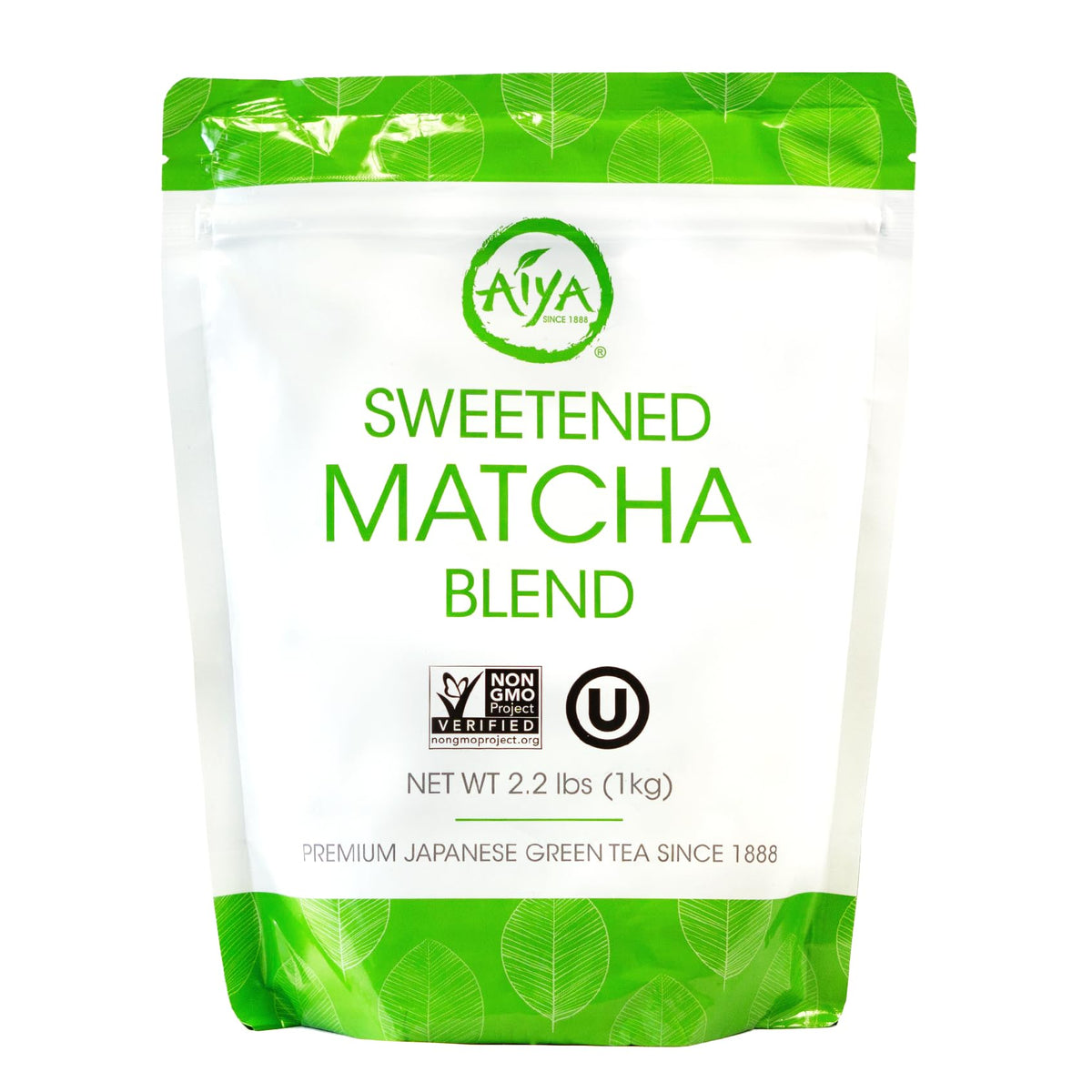 AIYA Sweetened Matcha Blend powder bag ready for quick cafe-style beverages at home.