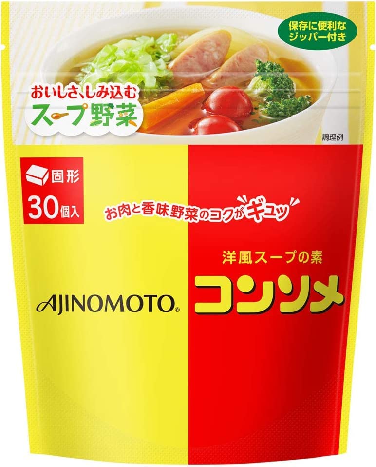 Ajinomoto Consomme 30pieces packaging, convenient stock for quick meals.