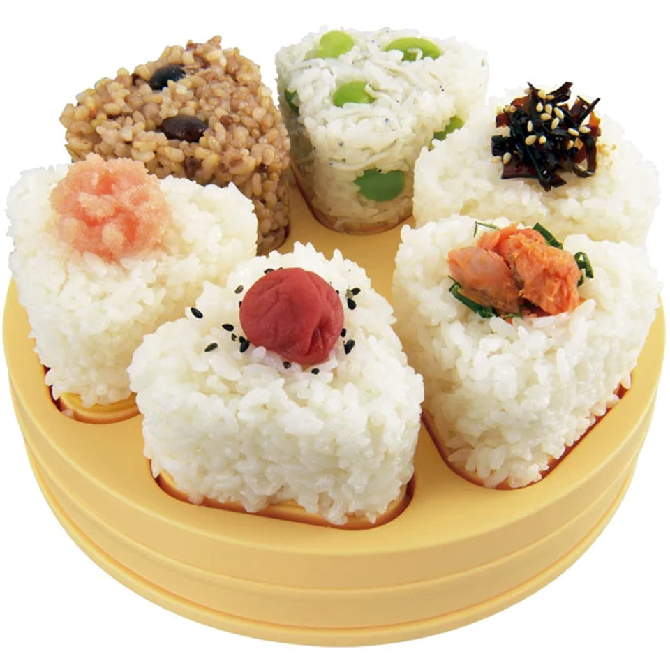 Akebono Sangyo CH-2110 onigiri maker ready to shape six rice balls for quick meal prep.