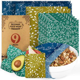 Akeeko beeswax wraps small size covering a bowl to keep leftovers fresh.