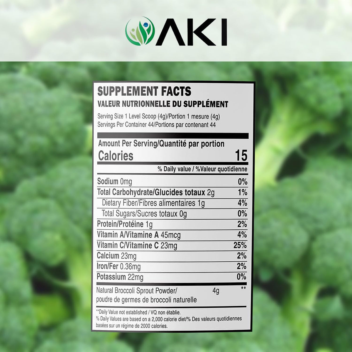 AKI broccoli sprout powder scoop for precise servings.