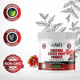 AKI Organic Cascara powder close-up highlighting texture and rich color