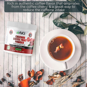 AKI Organic Cascara powder in a smoothie glass for antioxidant-friendly blends