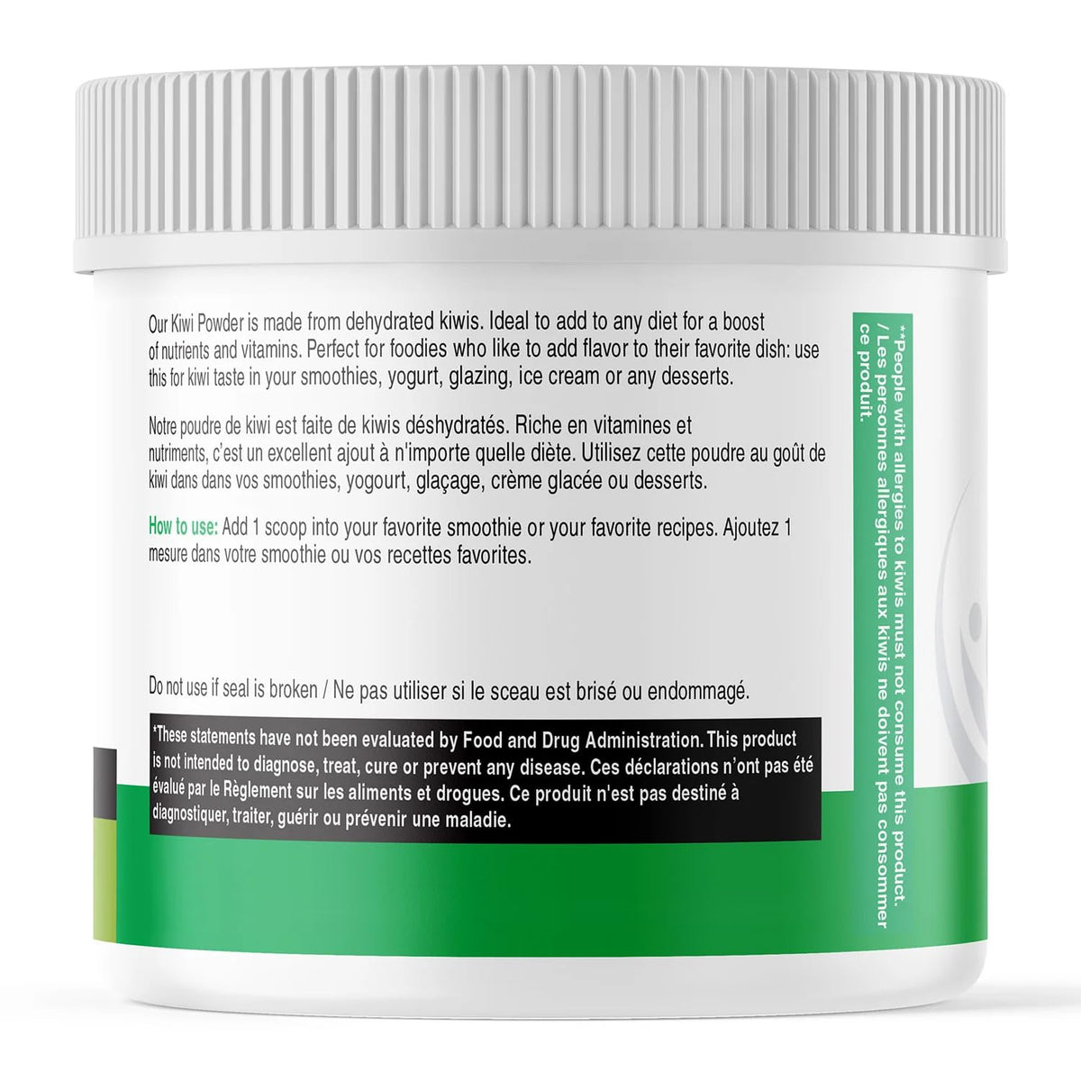 AKI ORGANIC Kiwi Powder dessert accent offers pale color with hint of kiwi.