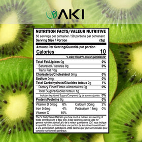AKI ORGANIC Kiwi Powder jar close-up highlights spray-dried texture preserving nutrients.