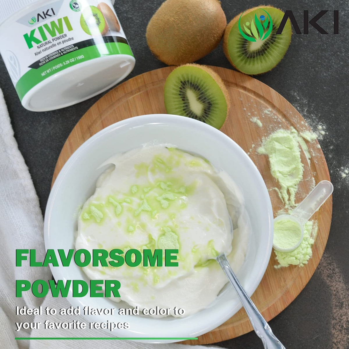 AKI ORGANIC Kiwi Powder smoothie addition adds natural flavor boost.