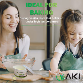 Packaging closeup of AKI Organic vanilla powder