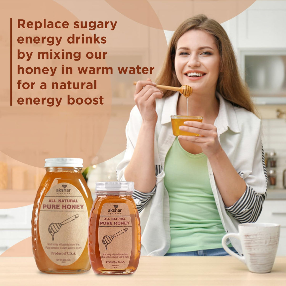 AKSHAR honey drizzled on yogurt or toast for a quick energy boost.