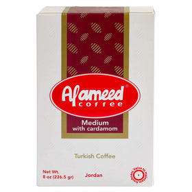 Al Ameed Turkish coffee ground jar showing authentic aroma for morning ritual