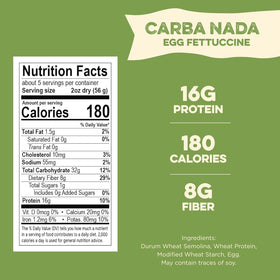 Close-up of AL DENTE Carba-Nada Egg Fettuccine texture, rich protein bite