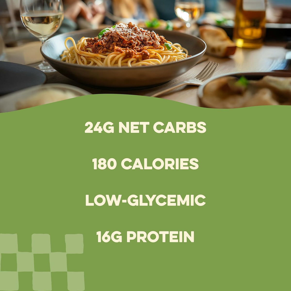 Served AL DENTE Carba-Nada Egg Fettuccine with sauce, comforting and light