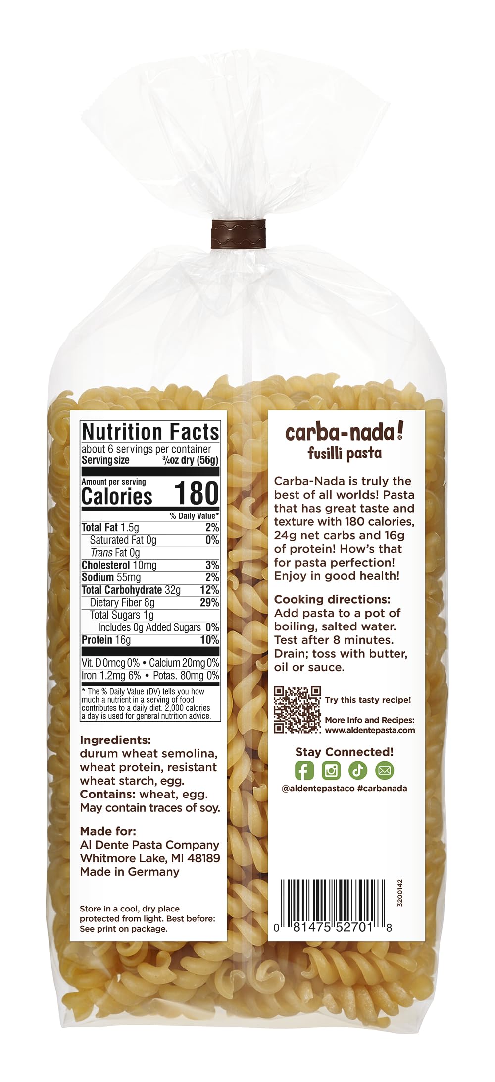 Al Dente Carba-Nada Fusilli cooking in pot demonstrates quick four-minute readiness.