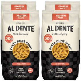 Al Dente Protein Pasta Rigatoni packaging transition with the same great flavor