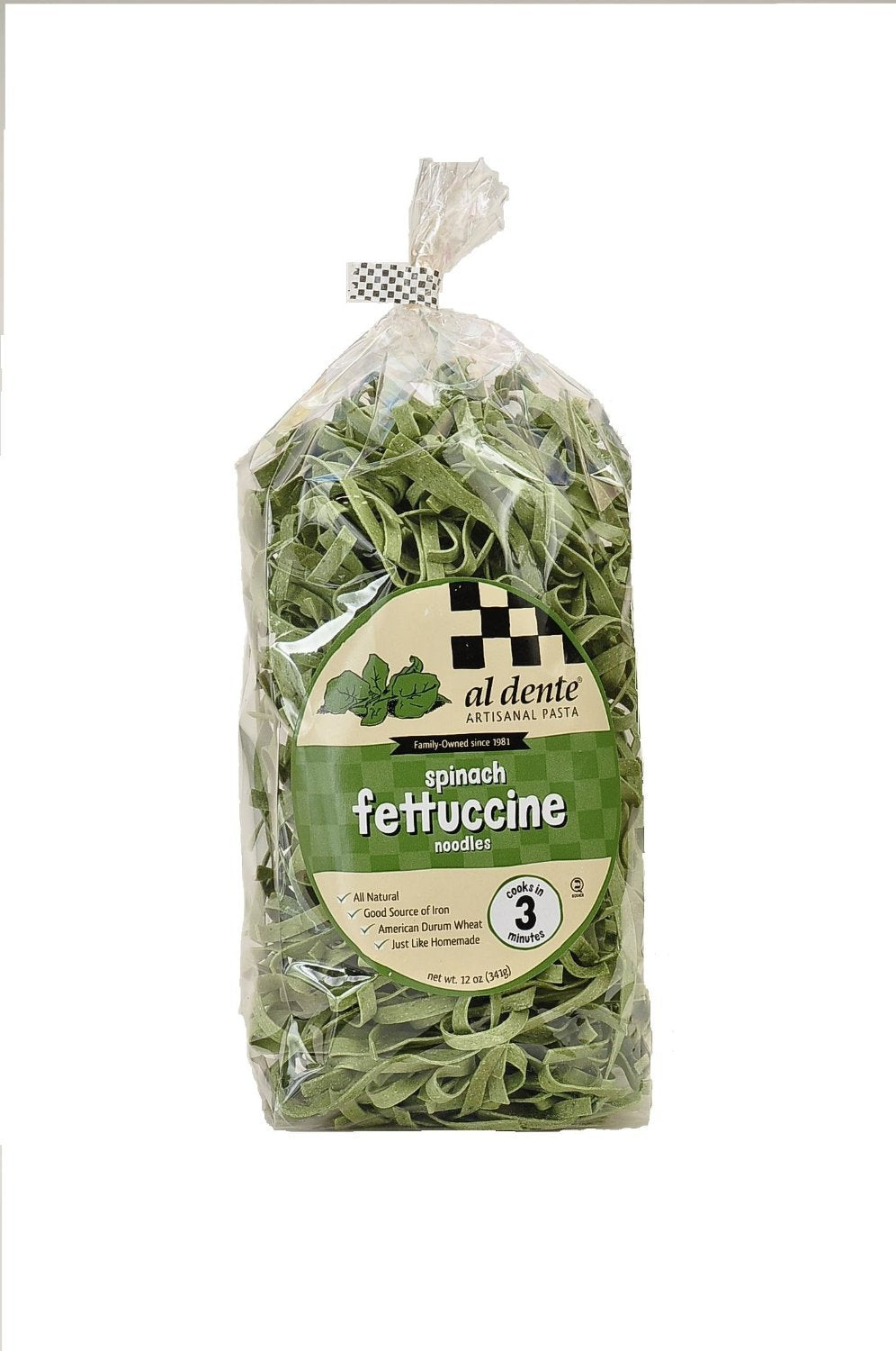 Al Dente Spinach Fettuccine 12-oz bag pack of 2, vibrant green pasta for versatile sauces.