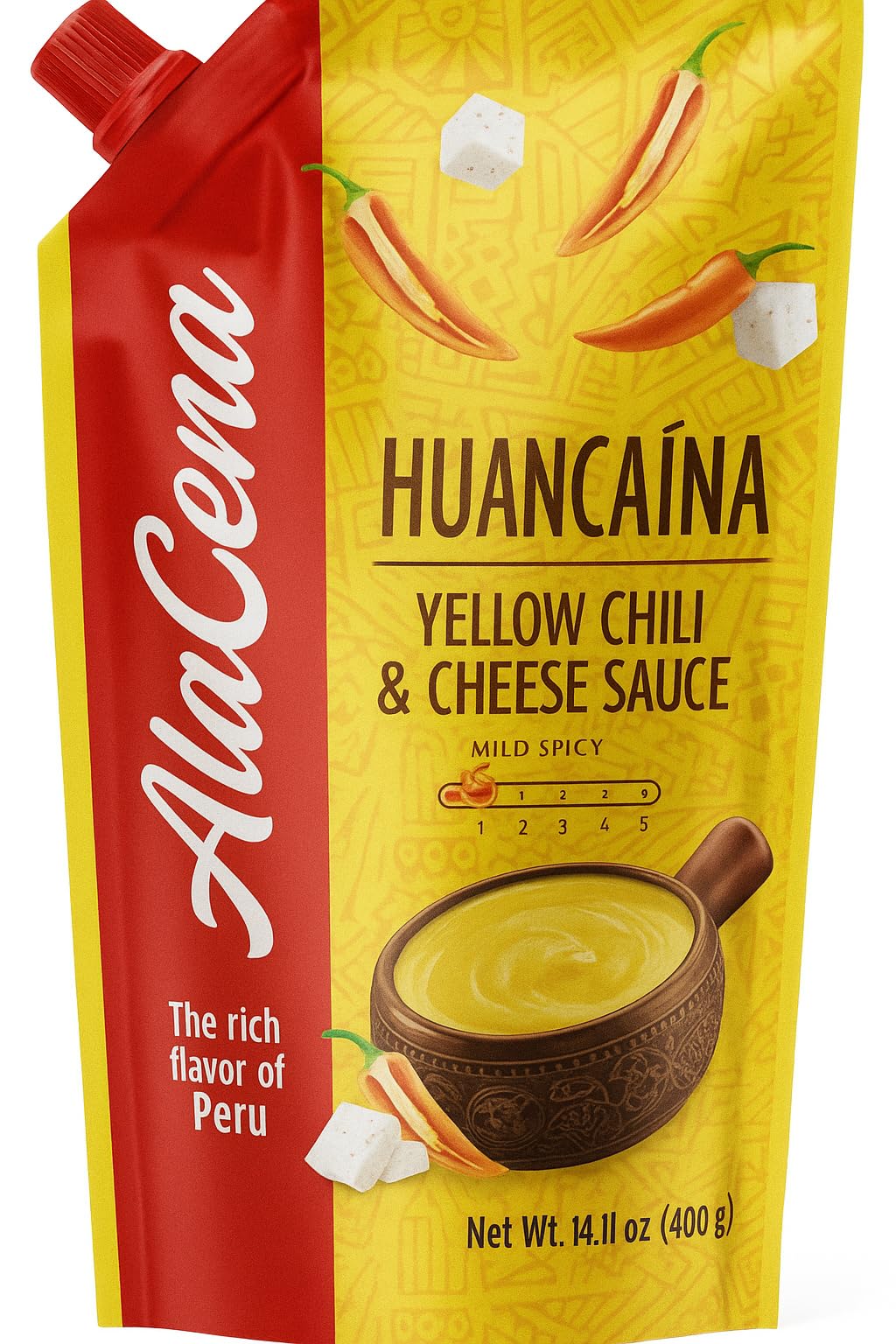 ALACENA Huancaina sauce pack 3 back label, authentic Peruvian flavor details.