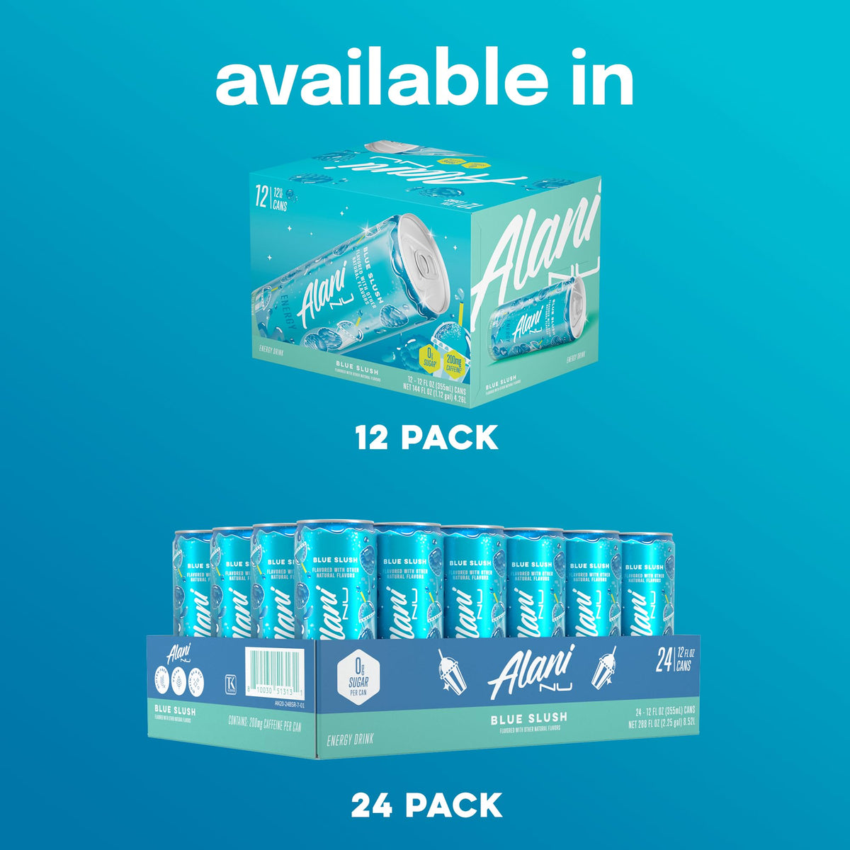 Alani Nu Blue Slush can pictured with workout gear suggesting pre-workout energy