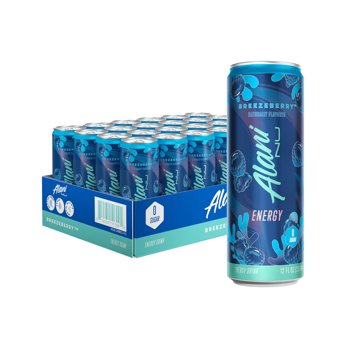 Alani Nu Breezeberry can with bold flavor for zero-sugar daytime energy.