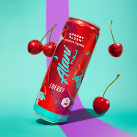 Alani Nu Cherry Slush bottle pour for on-the-go energy during workouts.