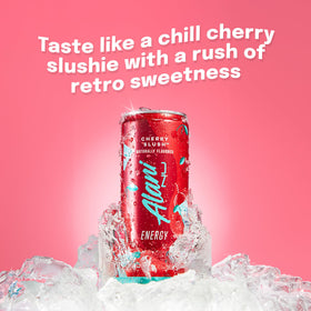 Alani Nu Cherry Slush can front highlighting bold flavor and 200 mg caffeine.
