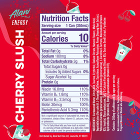 Alani Nu Cherry Slush can side view showing 200 mg caffeine