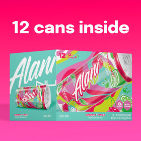 Alani Nu Cherry Twist bottle angled emphasizes caffeine boost