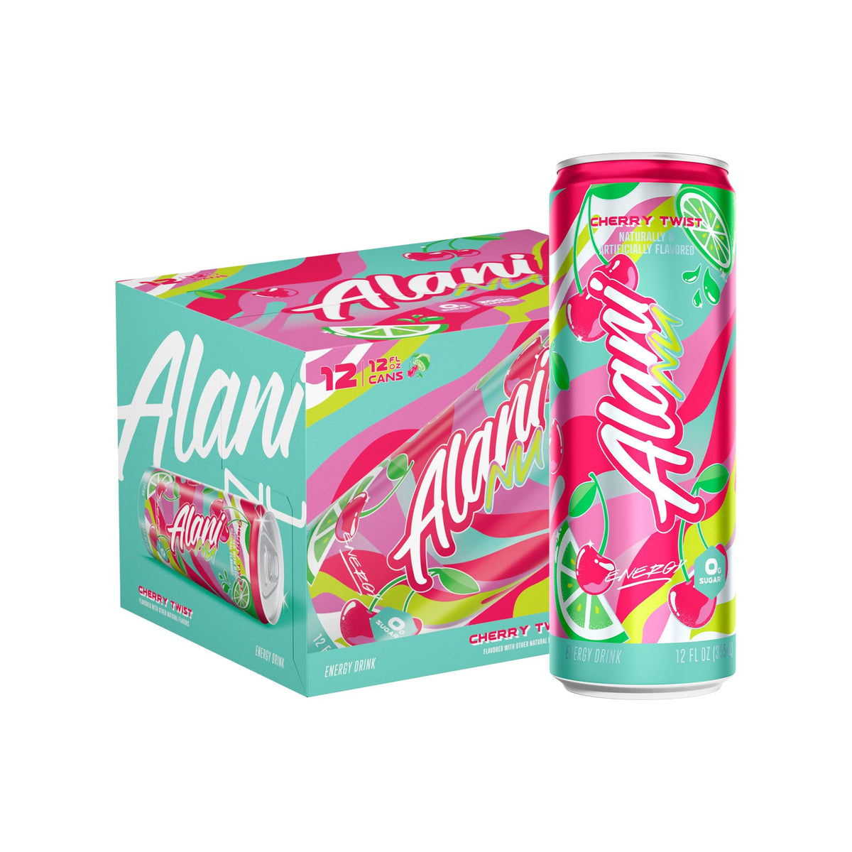 Alani Nu Cherry Twist can front view showing sugar-free energy for busy days