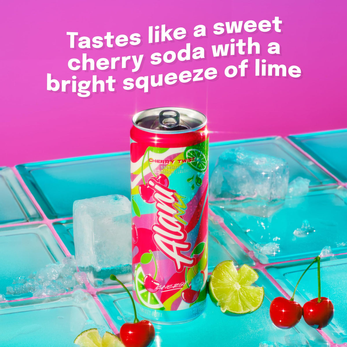 Alani Nu Cherry Twist can label highlights bold flavor and zero sugar