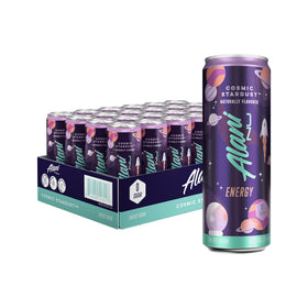 Alani Nu Cosmic Stardust can front highlighting zero sugar and bold flavor.