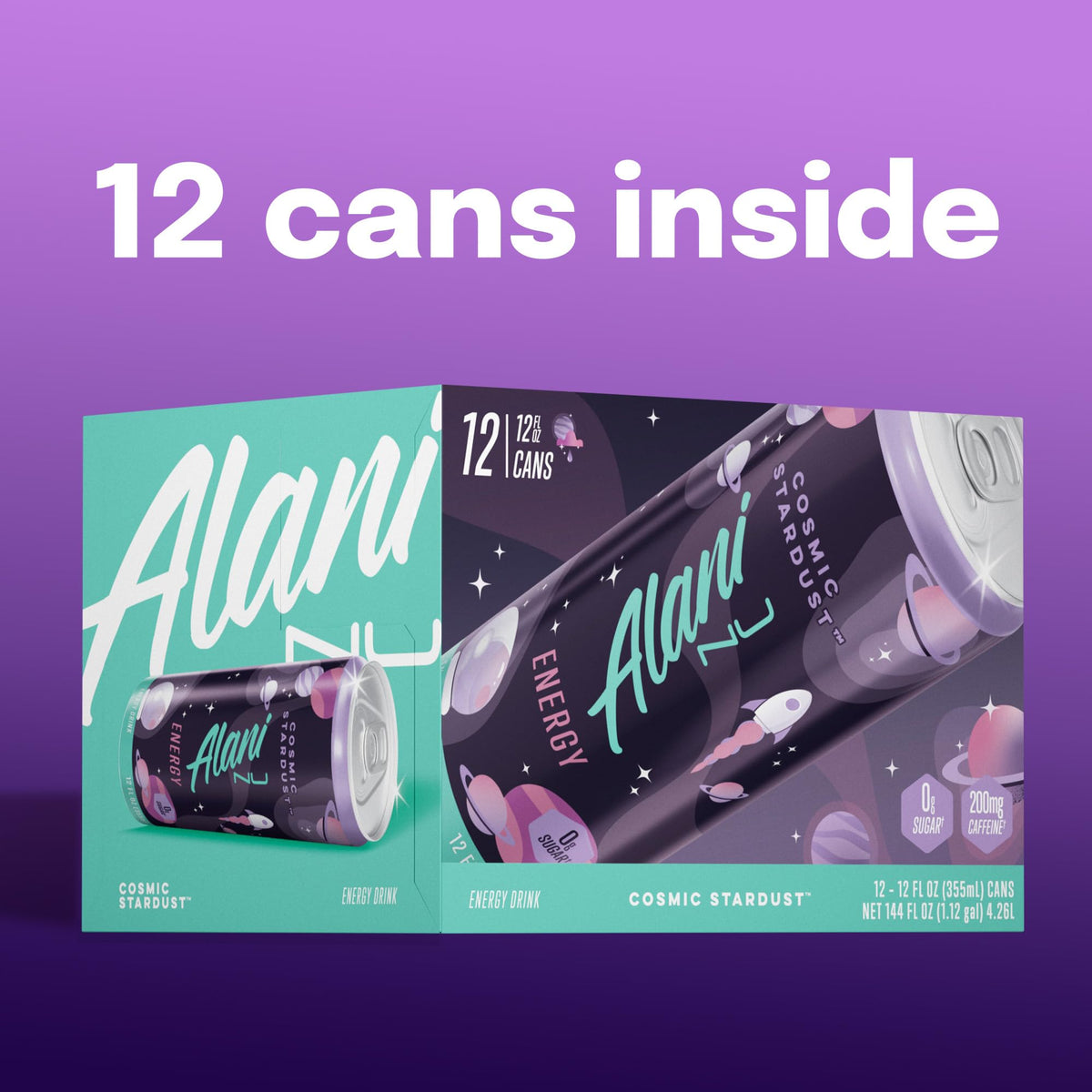 Alani Nu Cosmic Stardust vegan gluten-free icon indicates dietary compatibility.