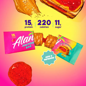 Alani Nu gluten-free protein bar label with transparent ingredients.
