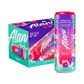 Alani Nu Hawaiian Shaved Ice can front view highlights zero sugar and light energy.
