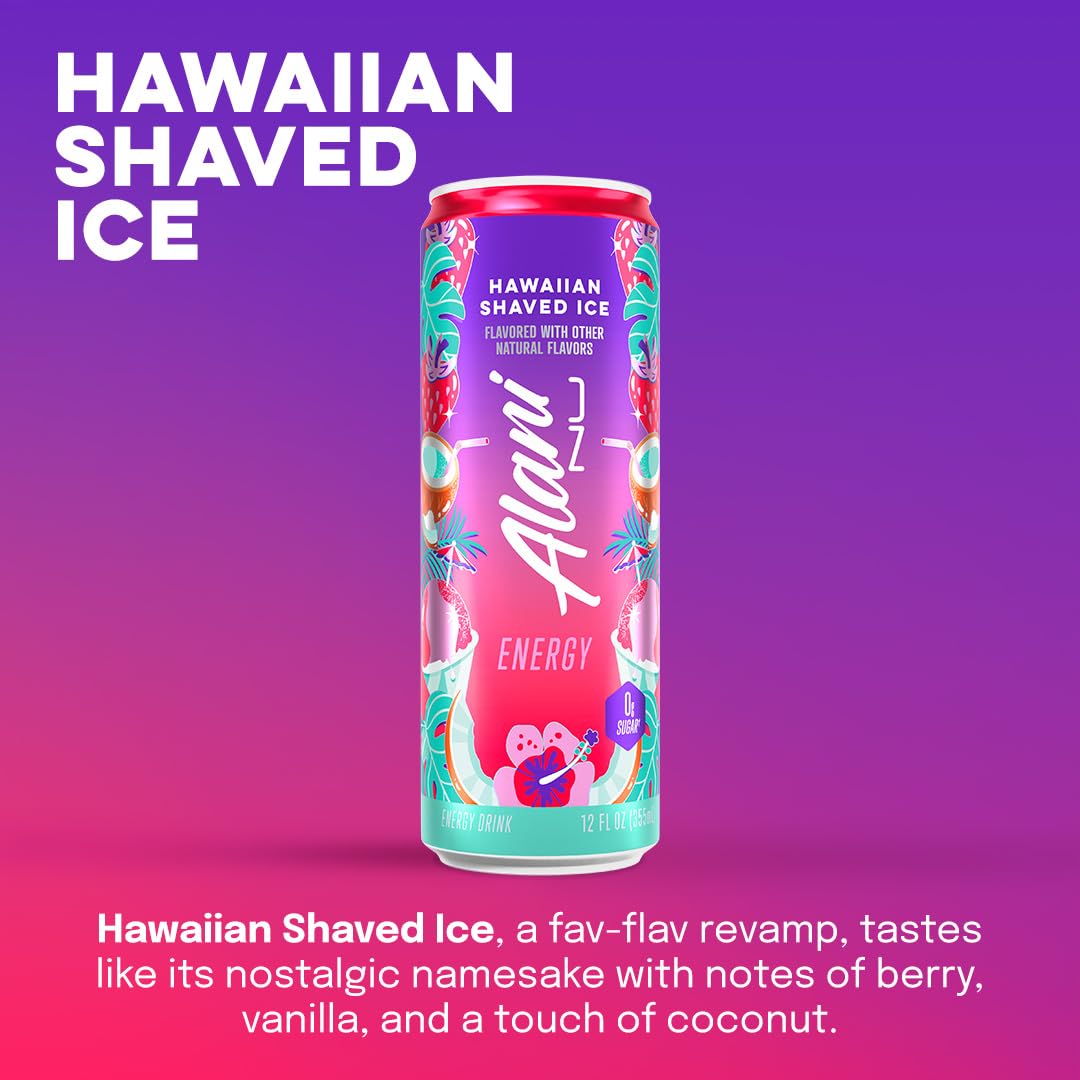 Alani Nu Hawaiian Shaved Ice can being poured for quick, flavorful energy.