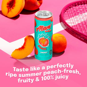 Alani Nu Juicy Peach can back reveals caffeine content for informed energy