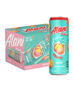 Alani Nu JUICY PEACH can showcases bold flavor for an on-the-go energy lift.