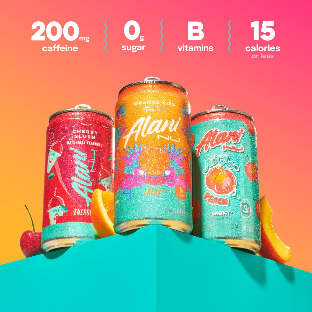 Alani Nu Mini Energy Cherry Slush display shows compact grab-and-go cans.