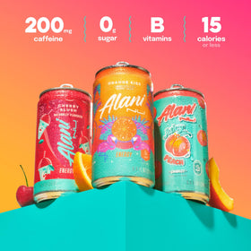 Alani Nu Mini Energy Cherry Slush display shows compact grab-and-go cans.