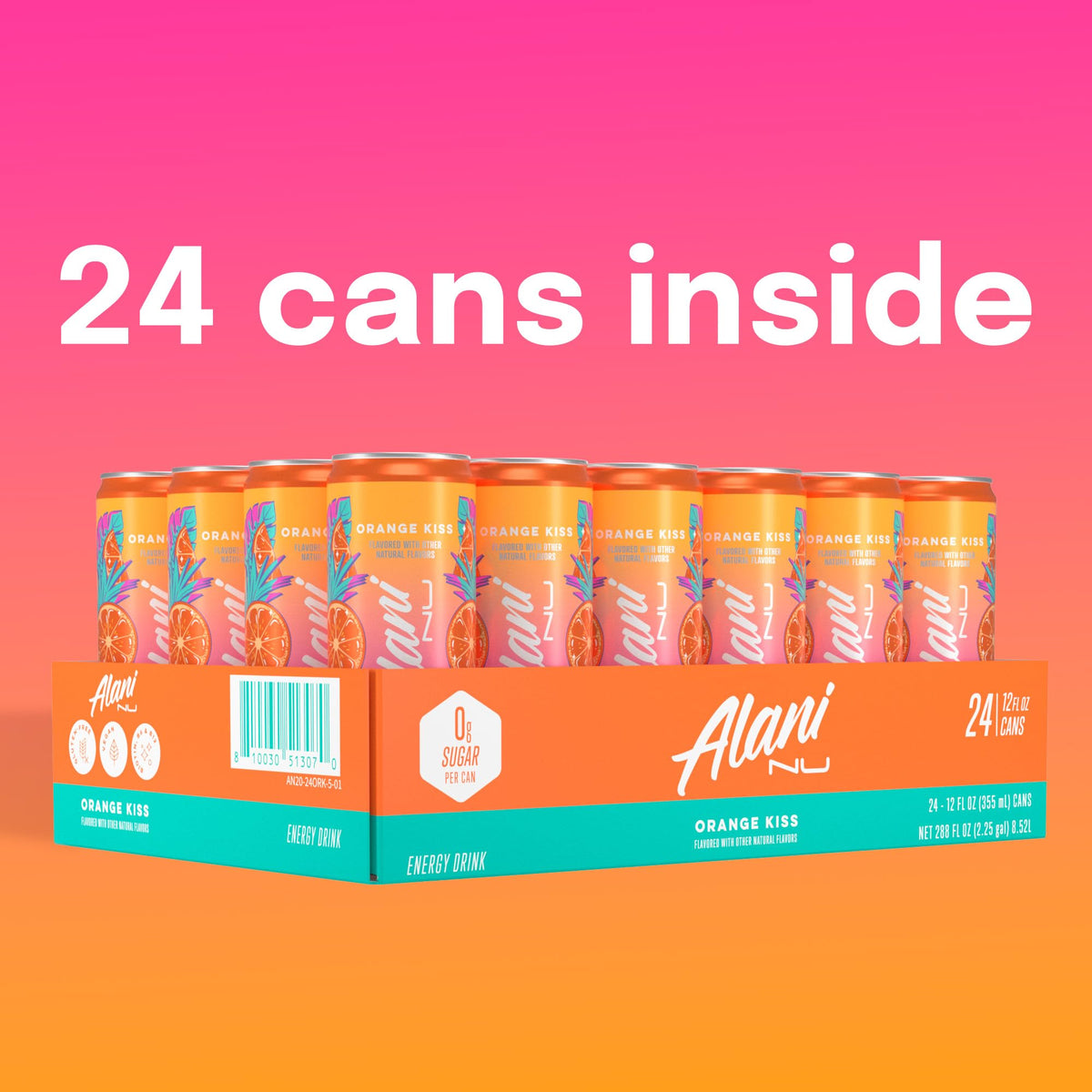 Alani Nu ORANGE KISS on desk or gym bag keeps you fueled.