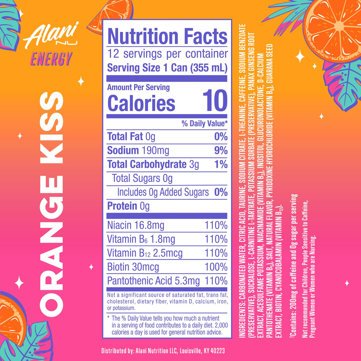 Alani Nu ORANGE KISS pour into glass for a refreshing, low-calorie pick-me-up.