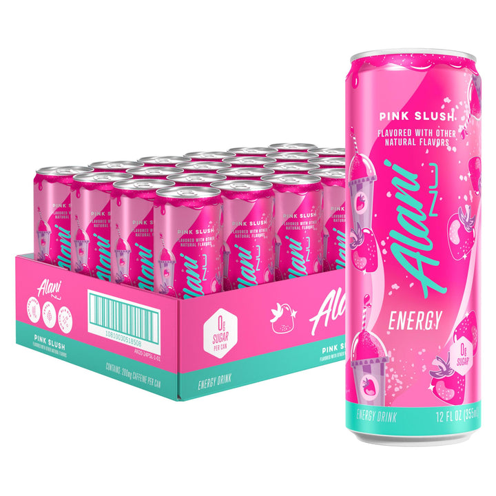 Alani Nu Pink Slush can front shows bold flavor and sugar-free energy