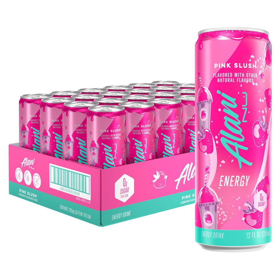 Alani Nu Pink Slush can front shows bold flavor and sugar-free energy