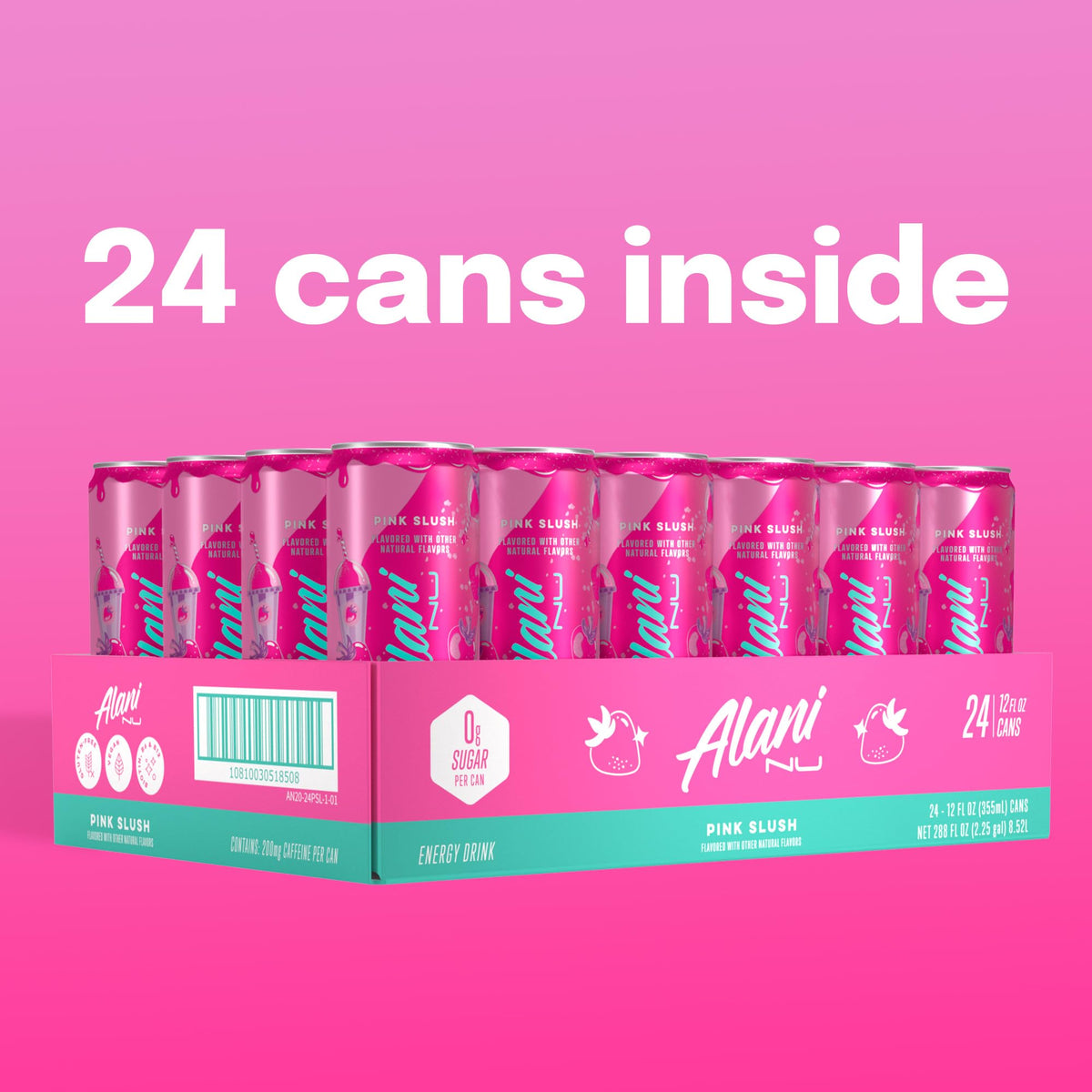 Alani Nu Pink Slush label close-up reveals clean nutrition details