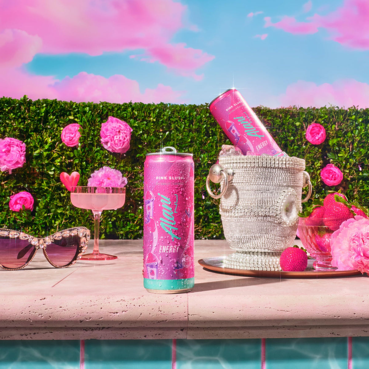 Close-up of Pink Slush label featuring vitamins and antioxidants.