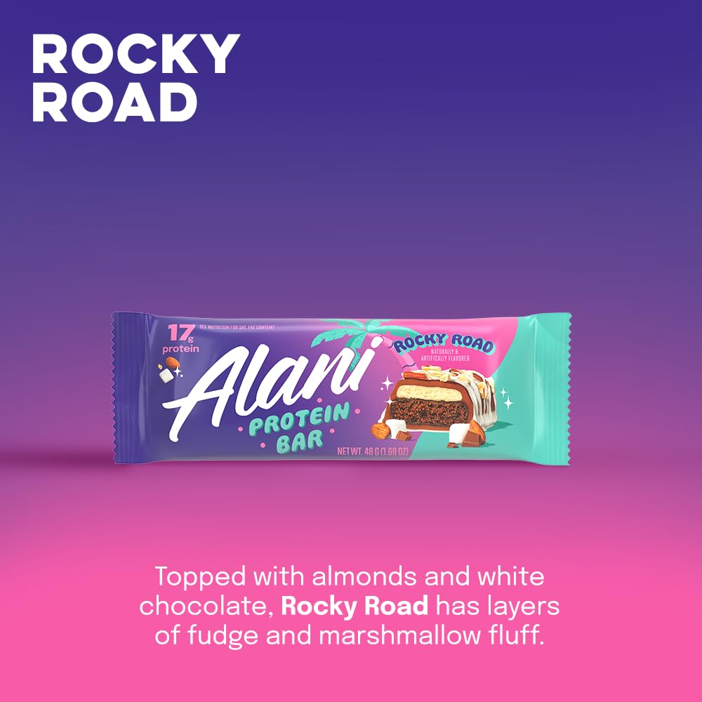 Gluten-free Rocky Road bar with almonds and marshmallows highlighted.