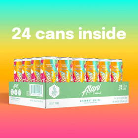 Alani Nu Sherbet Swirl packaged 12-pack, ready for sharing and on-the-go refills.